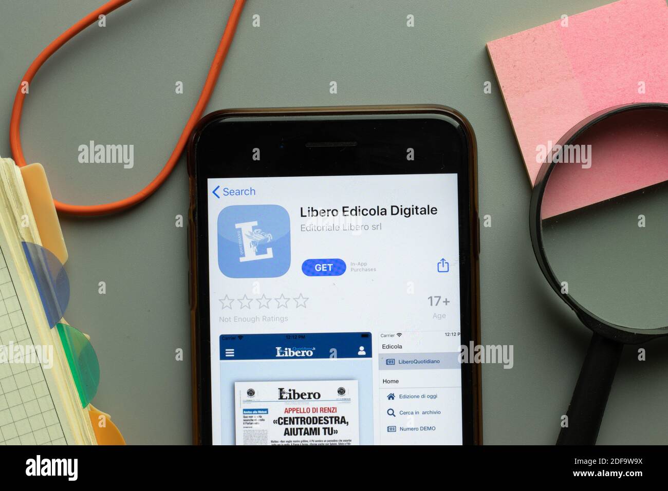 New York, USA - 1 December 2020: Libero Edicola Digitale mobile app icon on phone screen top view, Illustrative Editorial Stock Photo