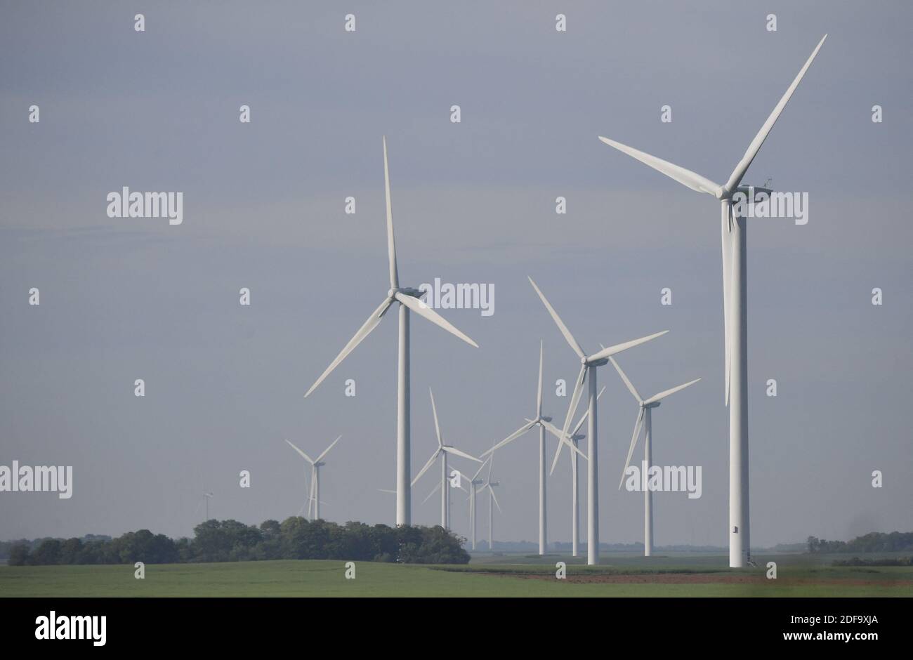 Illustration of the Wind farm in Artenay, in the Loiret department in north-central France, on May 08, 2020. Photo by Christian Liewig/ABACAPRESS.COM Stock Photo