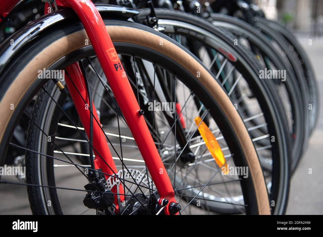 Bicycles are seen at the Bicloune bicycle shop in Paris France on
