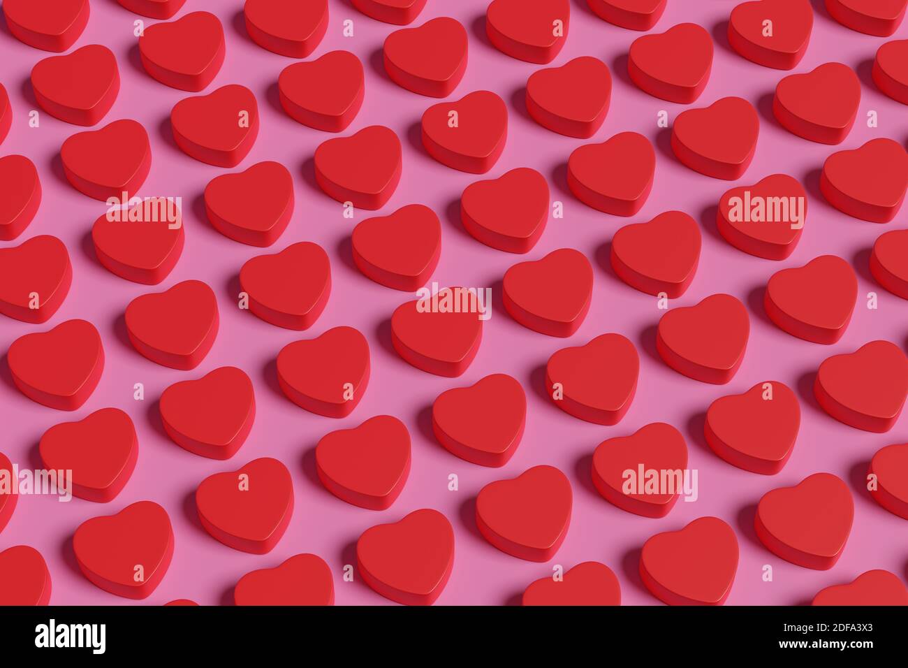 Red hearts pattern on a pink background. 3d illustration Stock Photo ...