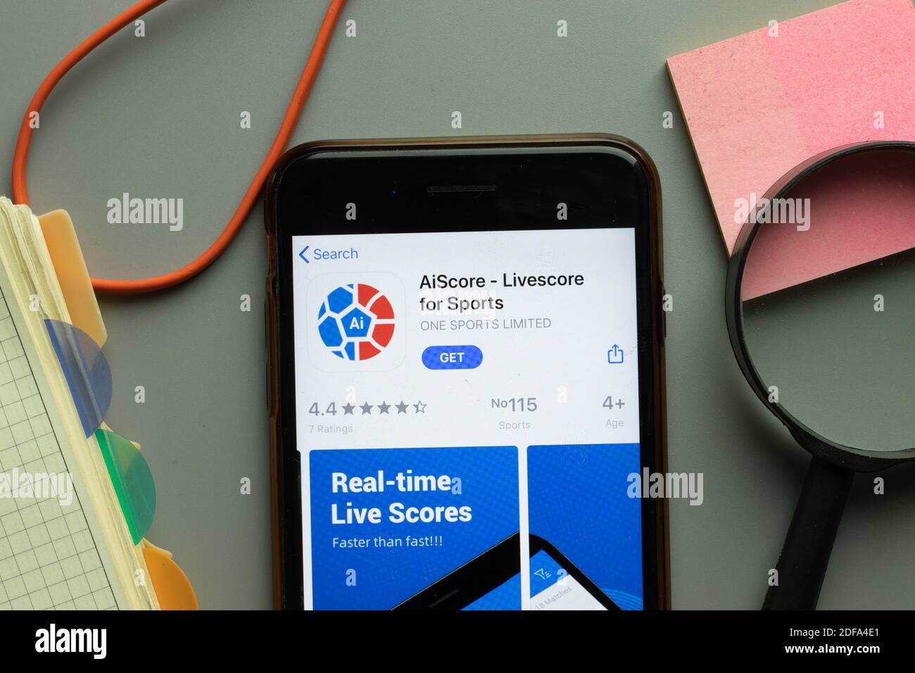 New York, USA - 1 December 2020: AiScore mobile app icon on phone ...