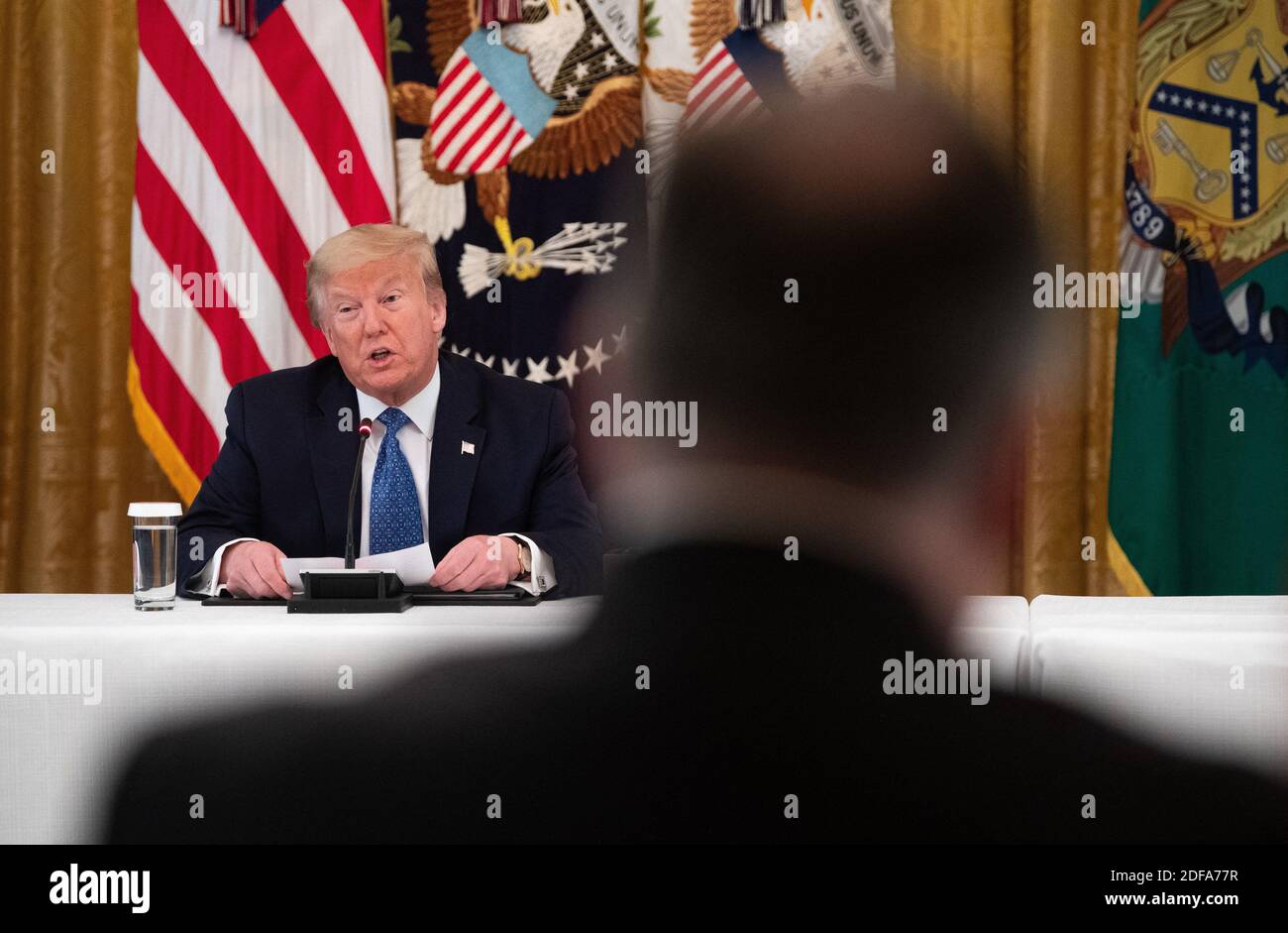 President Donald Trump delivers remarks during a Cabinet meeting in the ...