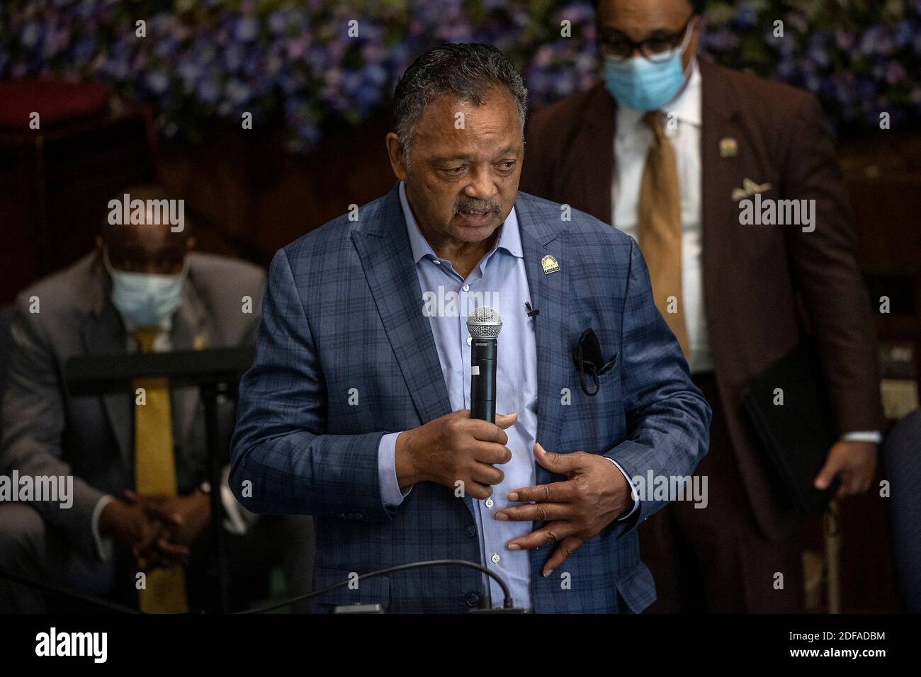 NO FILM, NO VIDEO, NO TV, NO DOCUMENTARY - The Rev. Jesse L. Jackson speaks at Greater Friendship Missionary Baptist Church, Thursday, May 28, 2020, in Minneapolis. Photo by Elizabeth Flores/Minneapolis Star Tribune/TNS/ABACAPRESS.COM Stock Photo