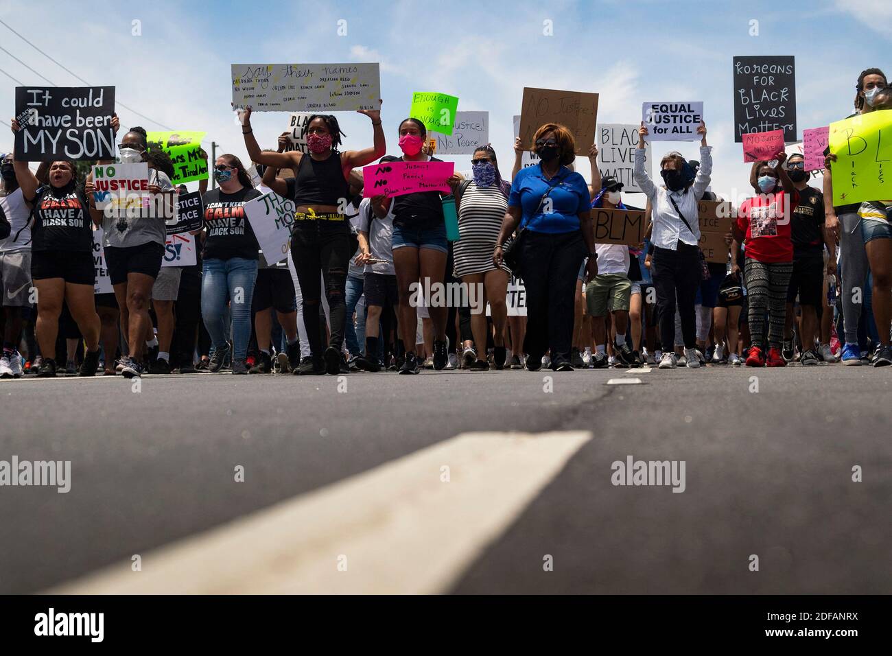 NO FILM, NO VIDEO, NO TV, NO DOCUMENTARY - Demonstrators make their way down Satellite Boulevard during a protest billed as 'Justice for Black Lives,' originating at Gwinnett Place Mall, Sunday, June 7, 2020, in Duluth, Ga. Protesters were demonstrating against the death of George Floyd. They called for, among other things, the passing of a hate crimes bill, repeal of citizens arrest law, and police reform. Photo by John Amis/Atlanta Journal-Constitution/TNS/ABACAPRESS.COM Stock Photo