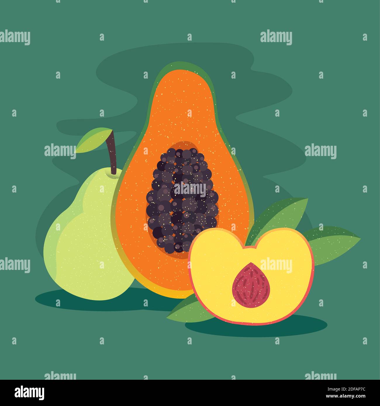 papaya and peach fruit design of healthy organic food theme Vector