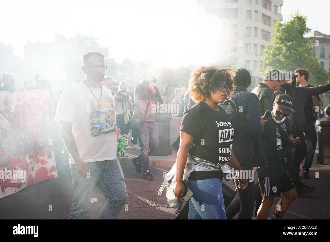 Hawa Traore, twin sister of Adama Taore, during the protest on the Vieux Port and the streets of Marseille against racism and police violence at the call of the Justice Committee for Adama Traore as part of the 'Black Lives Matter' world protests. The protest banned by the police brought together more than two thousand peoples in Marseille, France, on 13 June 2020. Photo by Julien Poupart/ABACAPRESS.COM Stock Photo