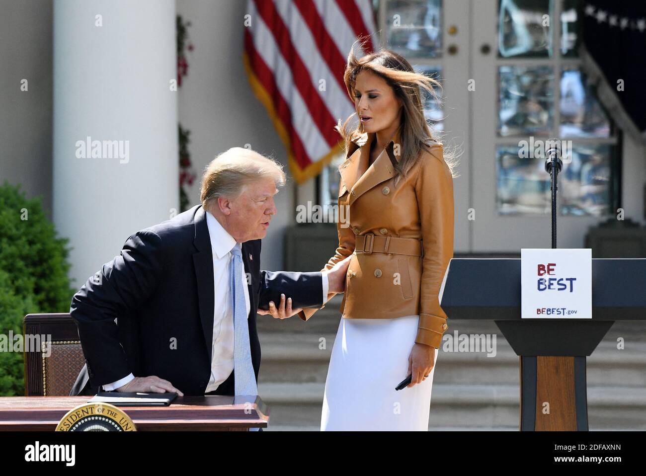 File photo - U.S. President Donald Trump attends the Launch of First Lady Melania TrumpâÂÂ€ÂÂ™s Initiatives on May 7, 2018 in the Rose Garden of the White House in Washington, DC. A new, scrupulously reported biography by Washington Post reporter Mary Jordan argues that the first lady is not a pawn but a player, an accessory in the second as much as the first sense, and a woman able to get what she wants from one of the most powerful and transparently vain men in the world. The book is called The Art of Her Deal. Photo by Olivier Douliery/ Abaca Press Stock Photo