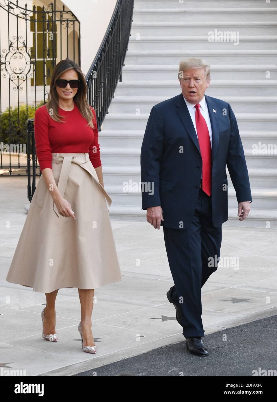 File photo - U.S. President Donald Trump and First Lady Melania Trump depart the White House en route to Brussels, Belgium, July 10, 2018 in Washington, DC. A new, scrupulously reported biography by Washington Post reporter Mary Jordan argues that the first lady is not a pawn but a player, an accessory in the second as much as the first sense, and a woman able to get what she wants from one of the most powerful and transparently vain men in the world. The book is called The Art of Her Deal. Photo by Olivier Douliery/ Abaca Press Stock Photo