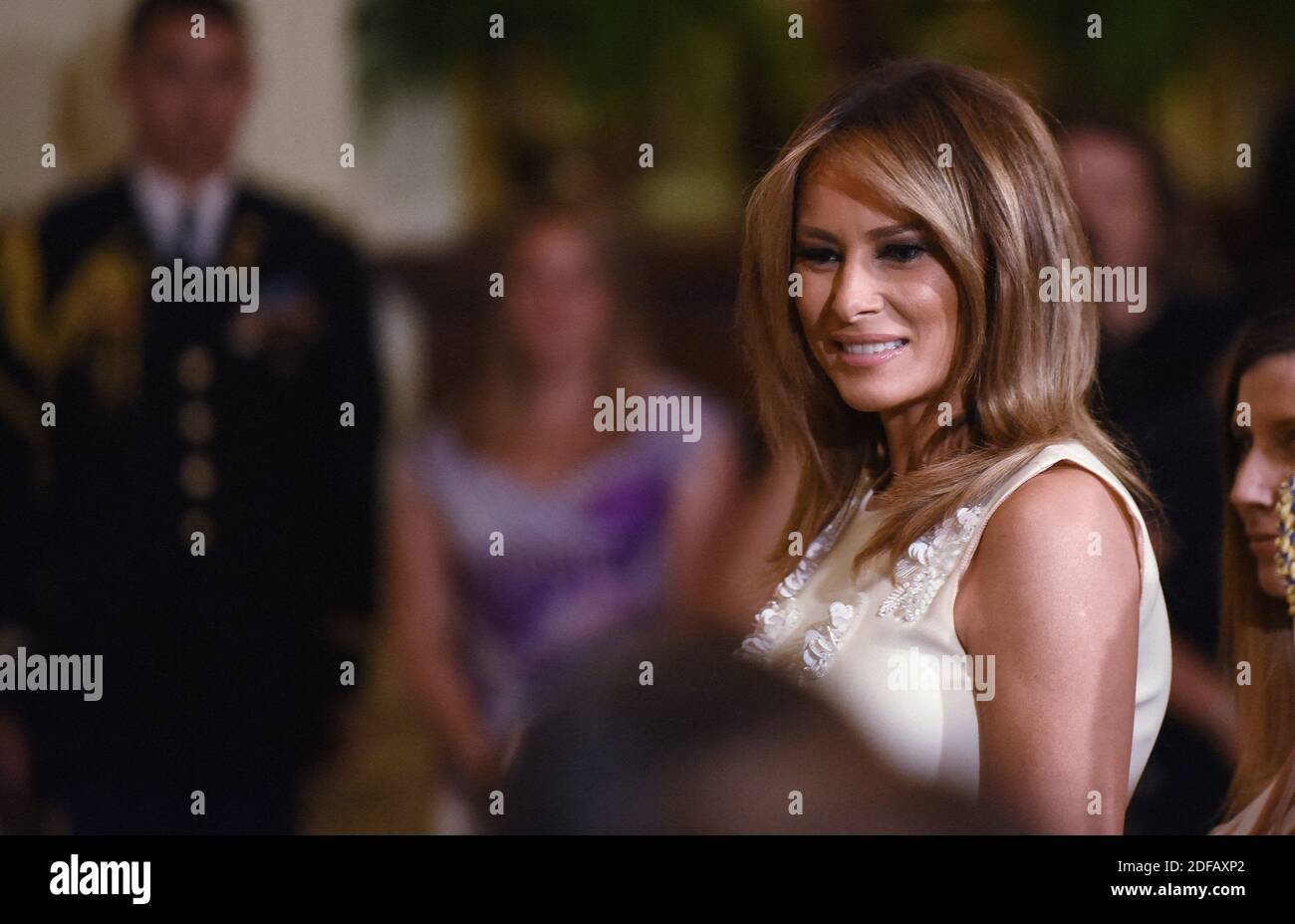File photo - First lady Melania Trump smiles during a ceremony honoring the military mothers in the East Room of the White House in Washington, D.C., on May 10, 2019. A new, scrupulously reported biography by Washington Post reporter Mary Jordan argues that the first lady is not a pawn but a player, an accessory in the second as much as the first sense, and a woman able to get what she wants from one of the most powerful and transparently vain men in the world. The book is called The Art of Her Deal. Photo by Olivier Douliery/ABACAPRESS.COM Stock Photo