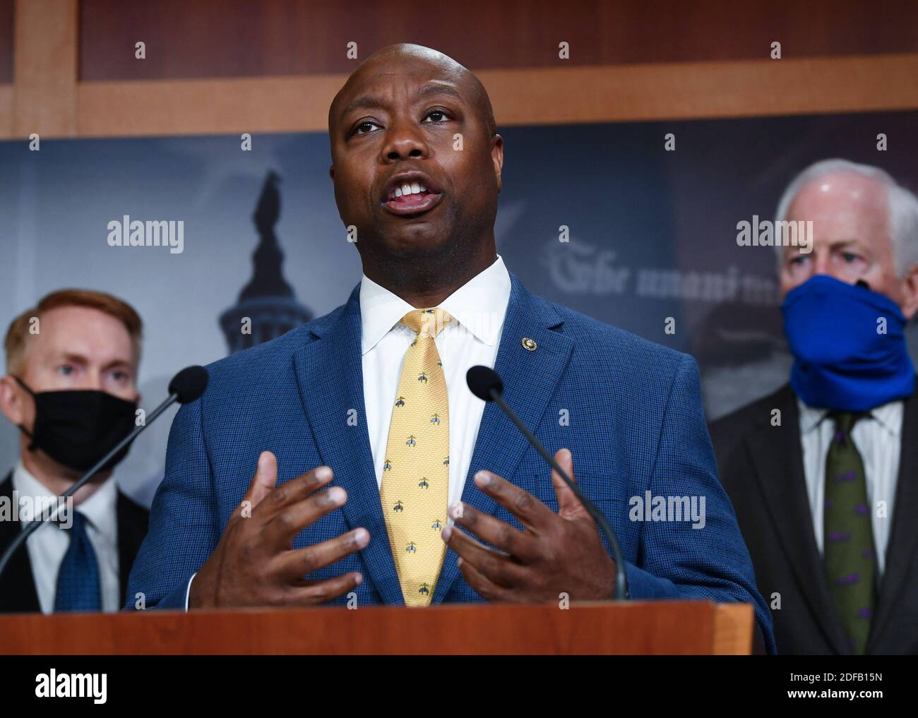 Sen. Tim Scott speaks at a news conference to announce a Republican police reform bill on Capitol Hill in Washington, DC on Wednesday, June 17, 2020. The bill reforms policing in the United States and it includes provisions to stop police misconduct and the use of excessive force. Photo by Kevin Dietsch/Pool/ABACAPRESS.COM Stock Photo