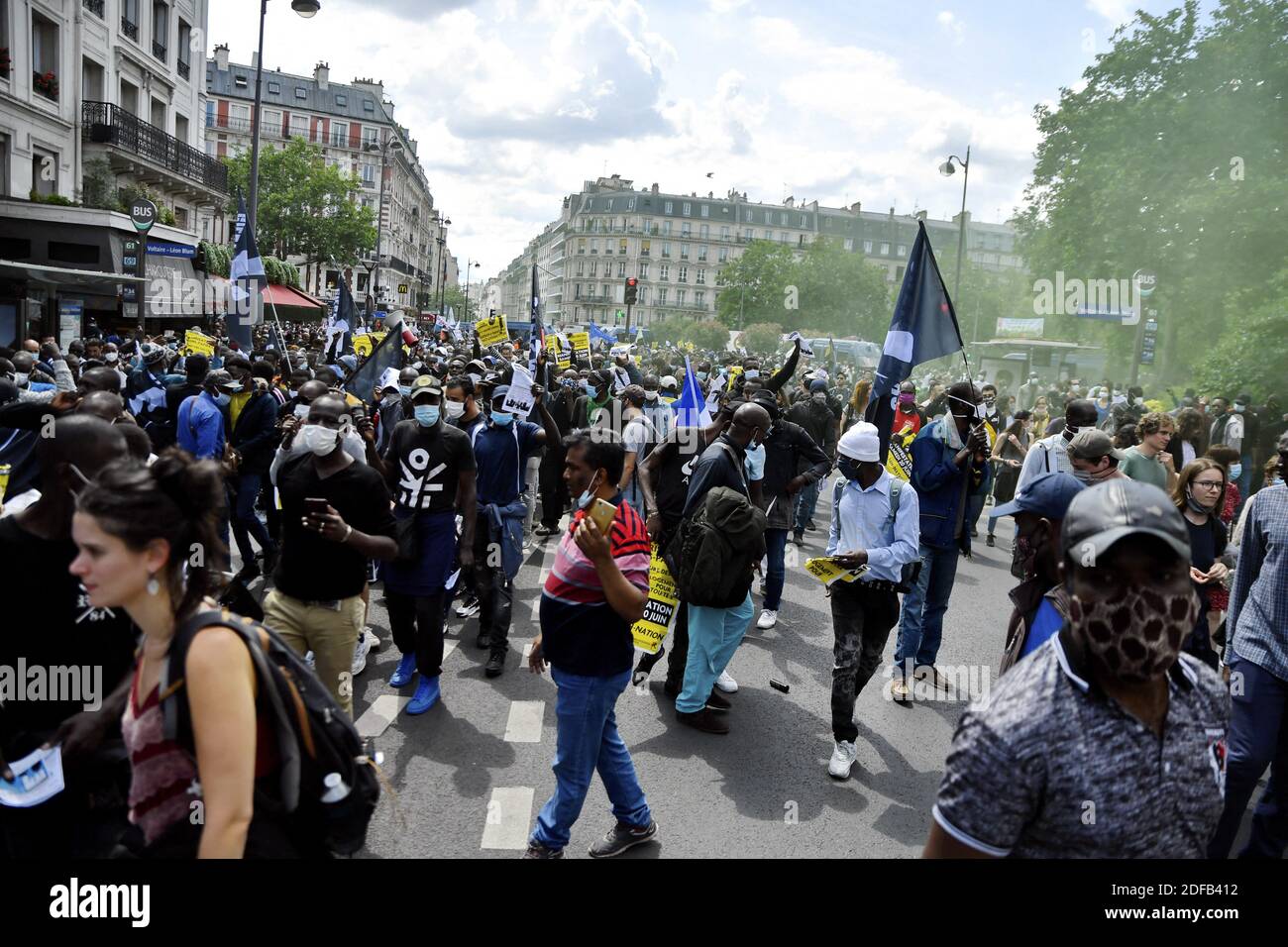 Illegal migrants demonstrate in Paris, France on June 20, 2020 asking for their regularization. Photo by Ait Adjedjou Karim/ABACAPRESS.COM Stock Photo