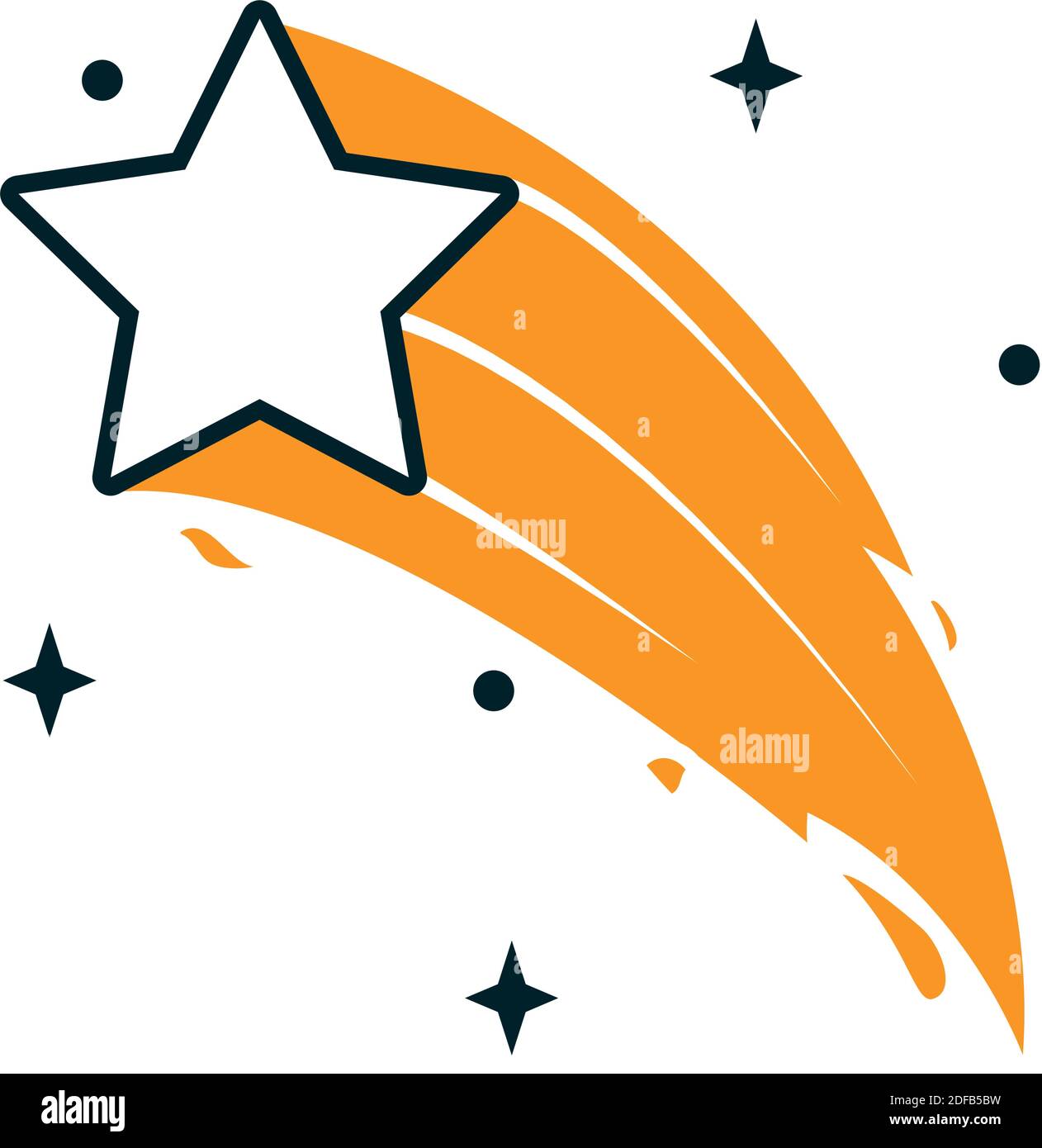 shooting star icon over white background, half line half color style