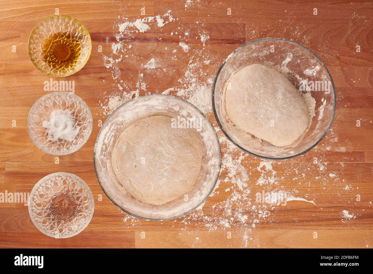 Making italian pizza step by step with ingredients for hand made dough