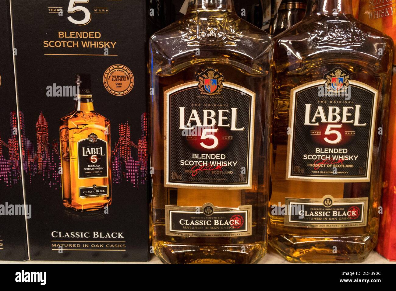 BELGRADE, SERBIA - NOVEMBER 15, 2020: Label 5 Whisky logo on some bottles  for sale. Label 5 is a brand of blended Scotch Whisky produced by the group  Stock Photo - Alamy