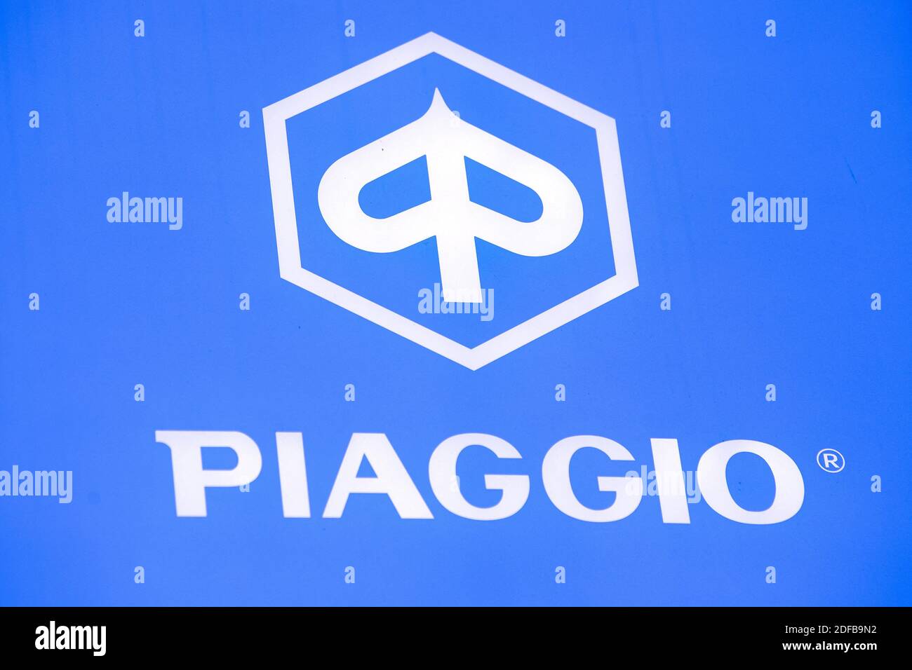 A shop sign of PIAGGIO, on June 28, 2020 in Paris, France. Photo by ...