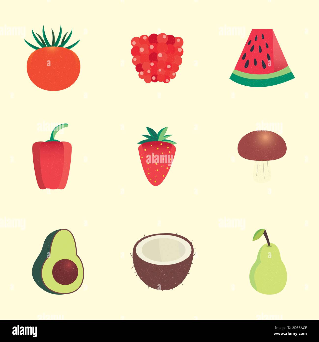 fruits and vegetables icon set design of healthy organic food theme ...