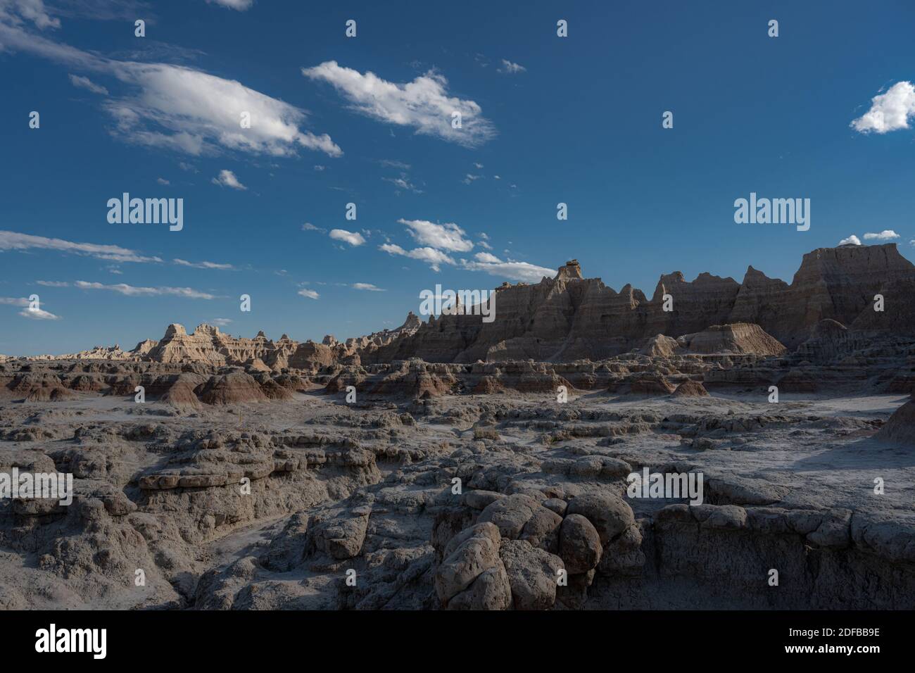 Badlands Hoodoos Unfold Across Valley in South Dakota Stock Photo