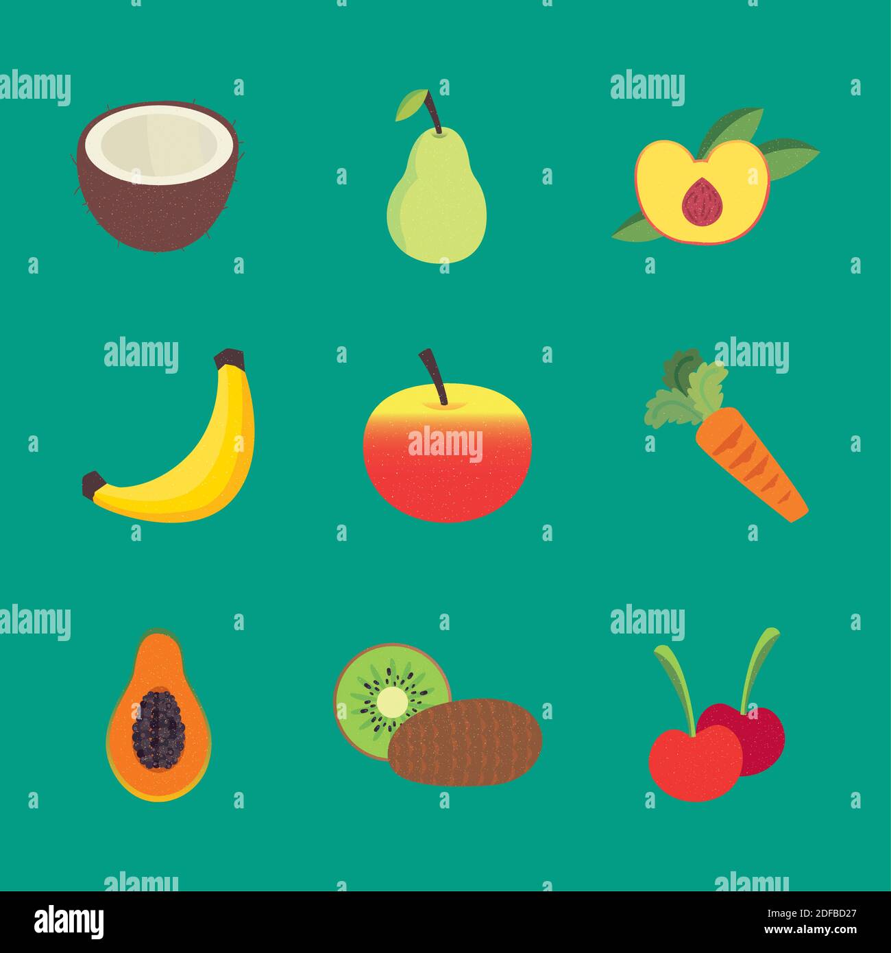 fruits and vegetables icon group design of healthy organic food theme ...