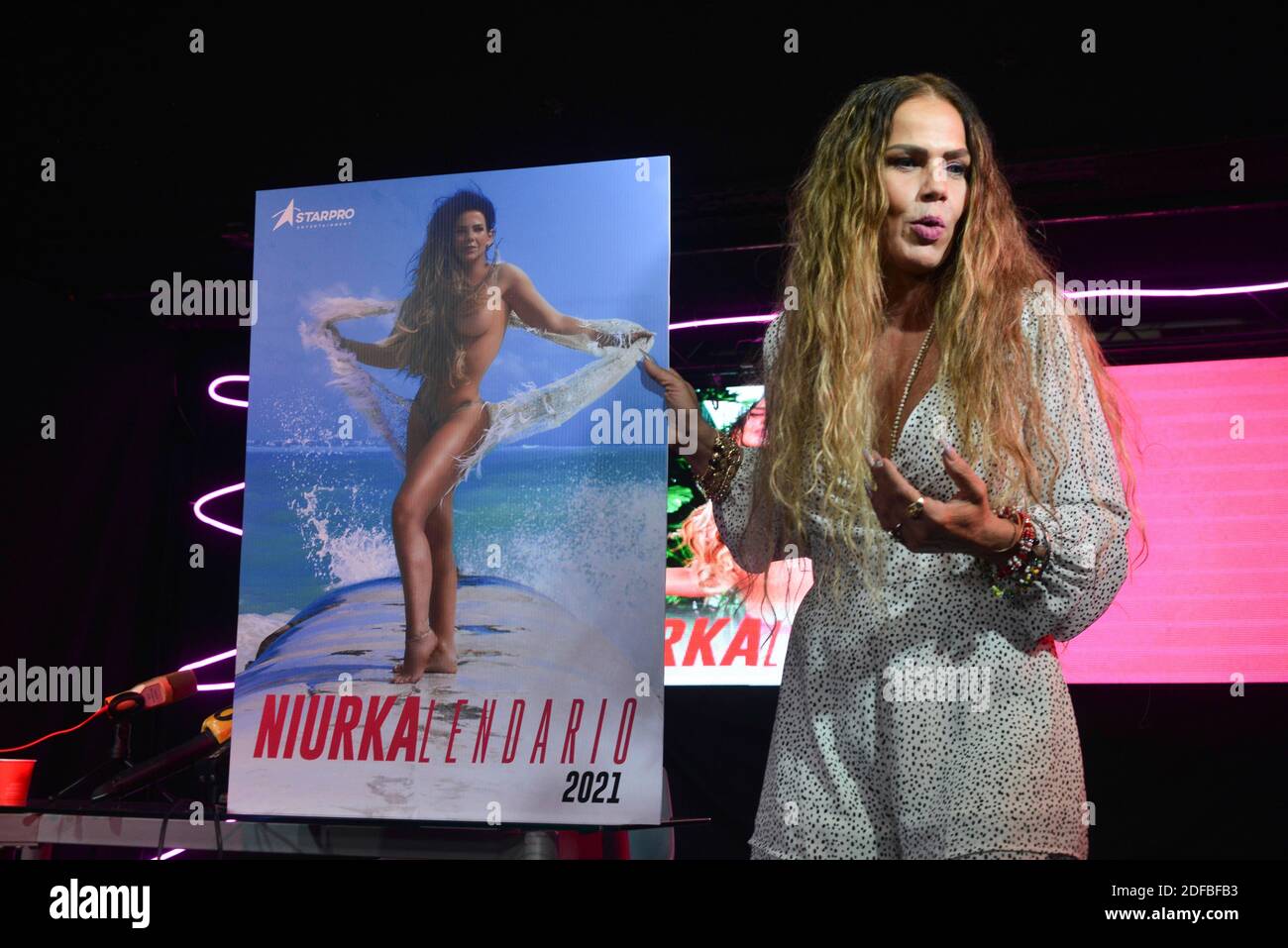 Mexico City, Mexico. 03rd Dec, 2020. MEXICO CITY, MEXICO - DECEMBER 3: Actress Niurka Marcos poses for photos during a press conference to launch her calendar ‘Niurkalendar' at Rico Club on December 3, 2020 in Mexico City, Mexico. Credit: Carlos Tischler/Eyepix Group/The Photo Access Credit: The Photo Access/Alamy Live News Stock Photo