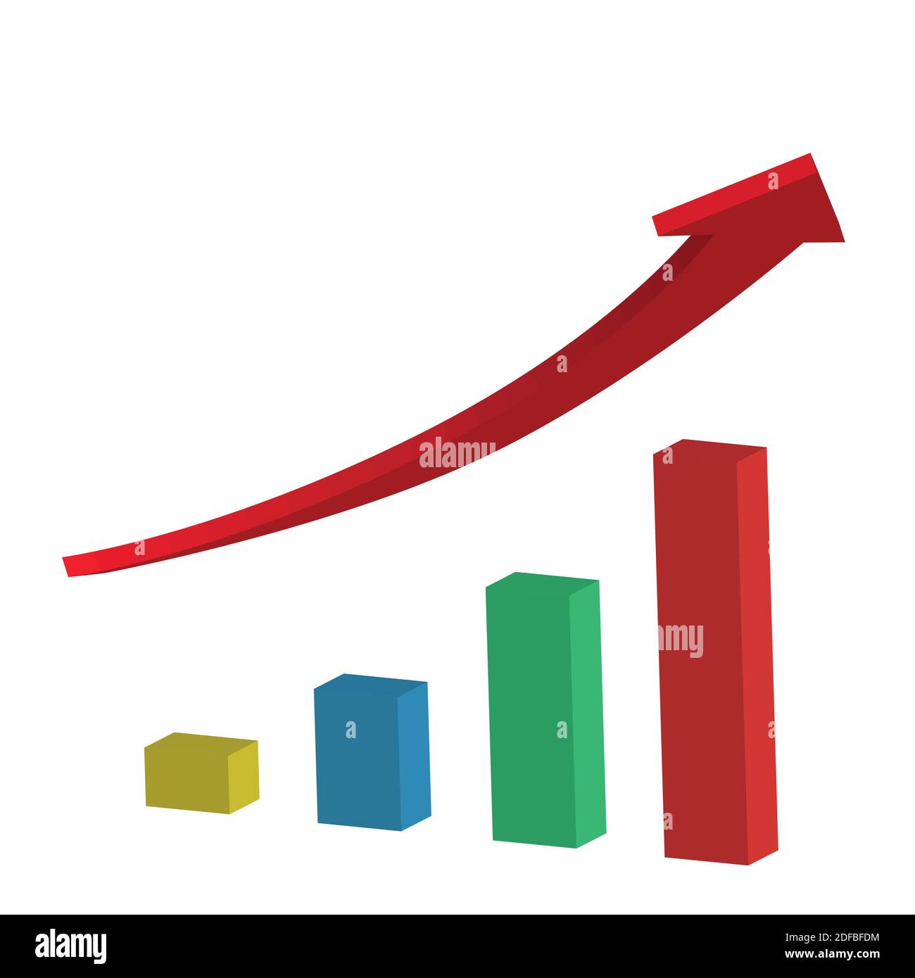 Bar chart with a red rising arrow. Vector illustration. Stock Vector