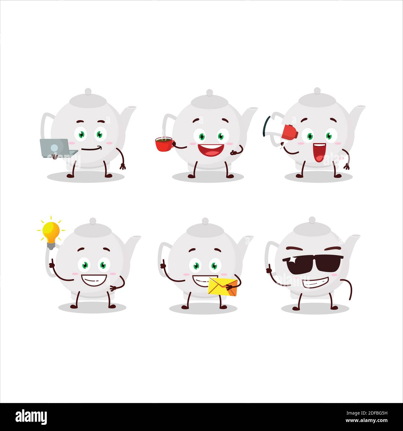 Ceramic teapot cartoon character with various types of business ...