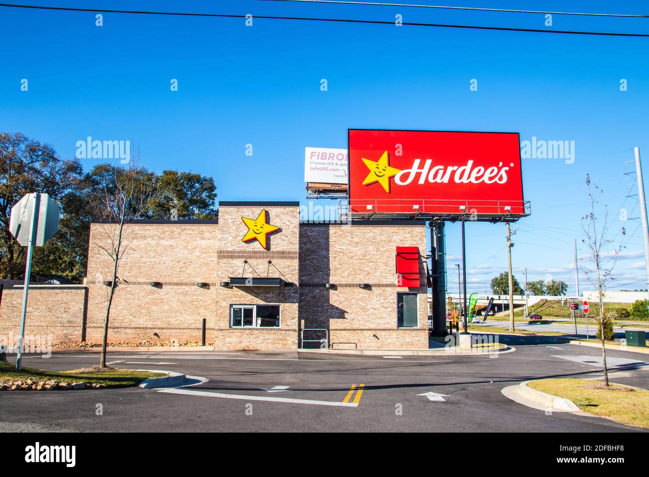 Augusta, Ga USA 12 03 20 Hardees Fast Food Restaurant billboard sign