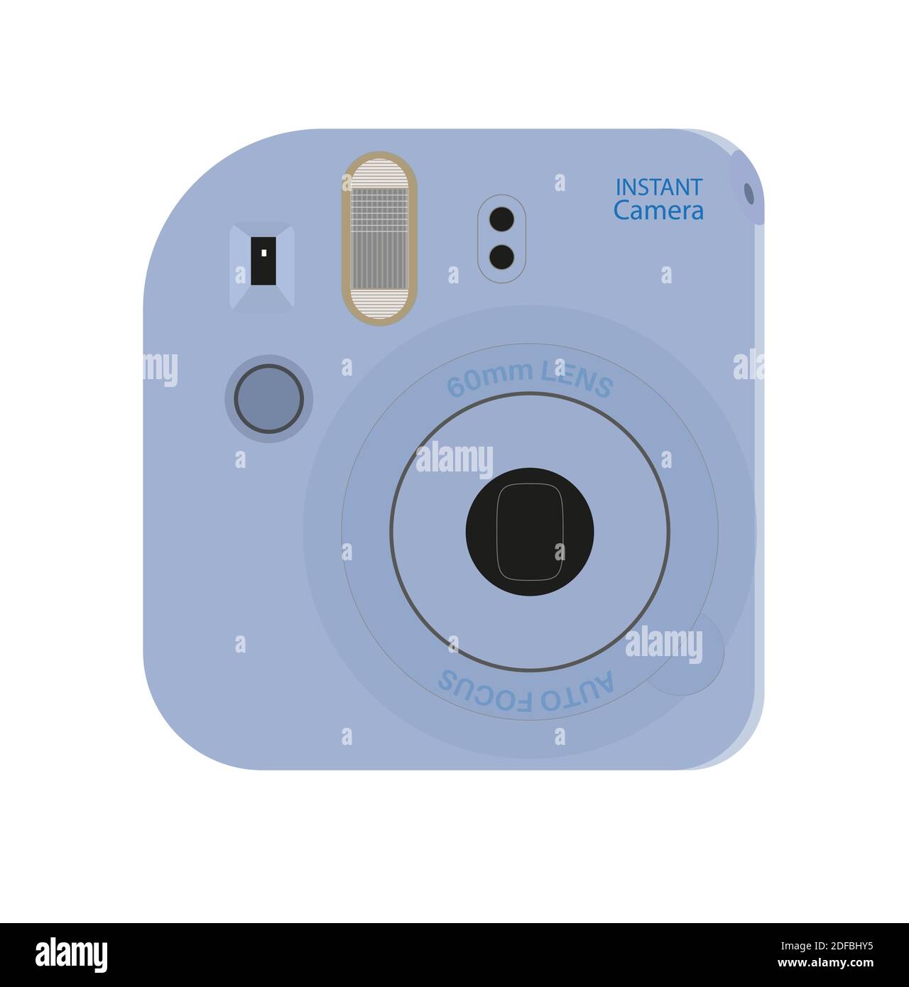 Blue Instant photo camera vector illustration, hipster blue instax in flat style on a white bakground Stock Vector
