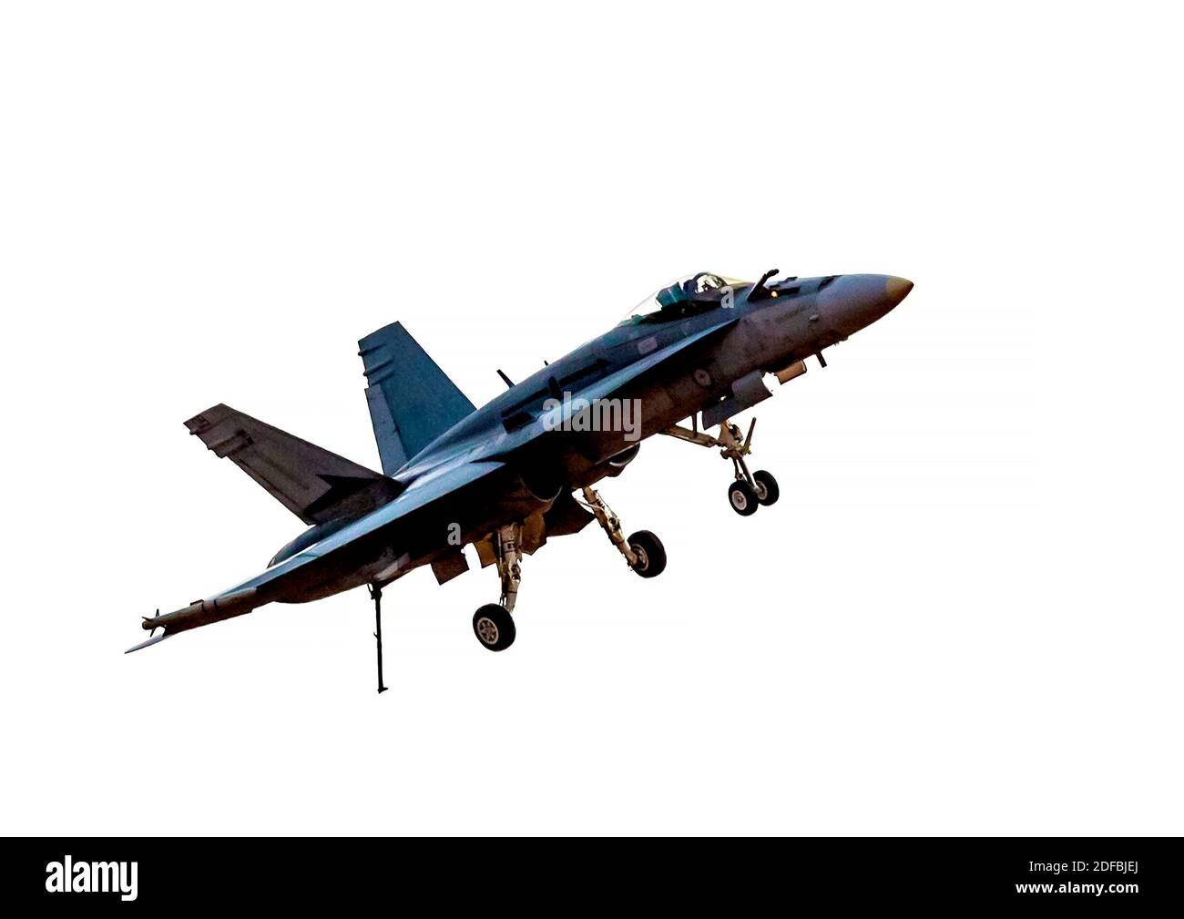 RAAF FA-18A Hornet jet fighter aircraft with its landing wheels down at Temora Warbirds Downunder Air Show October 2018 Stock Photo