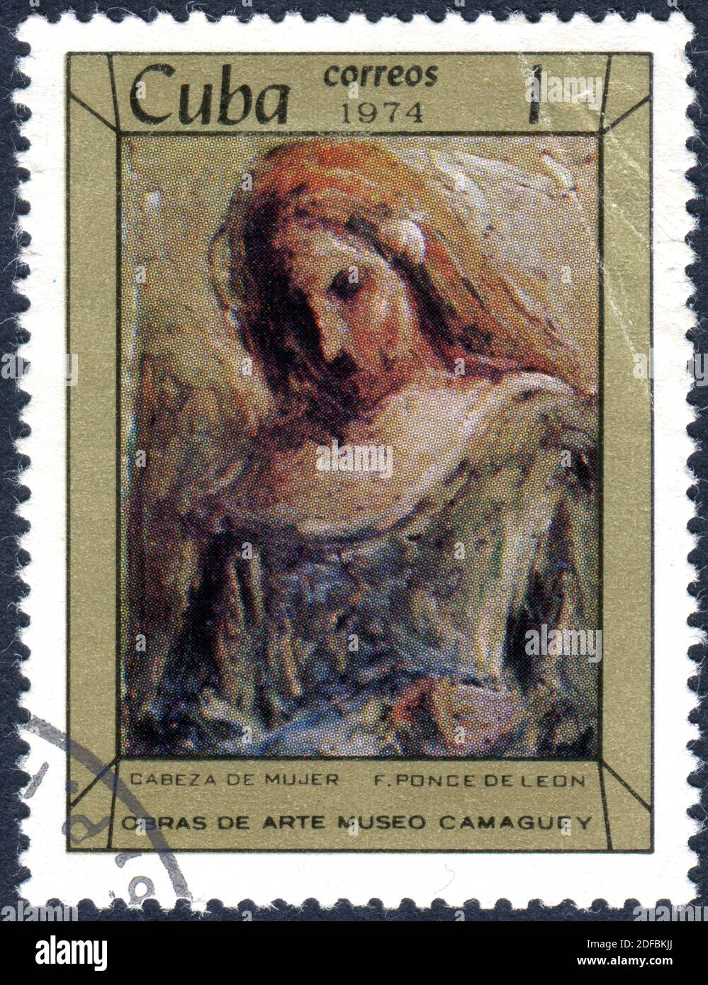CUBA - CIRCA 1974: A stamp printed in Cuba, shown the painting 'Woman', by artist Fidelio Ponce de Leon, circa 1974 Stock Photo