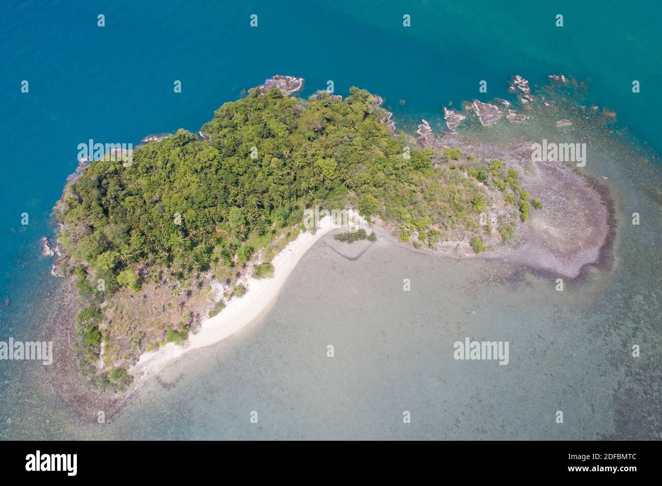 Aerial birds eye view of a uninhabited Island in the gulf of Thailand Stock Photo