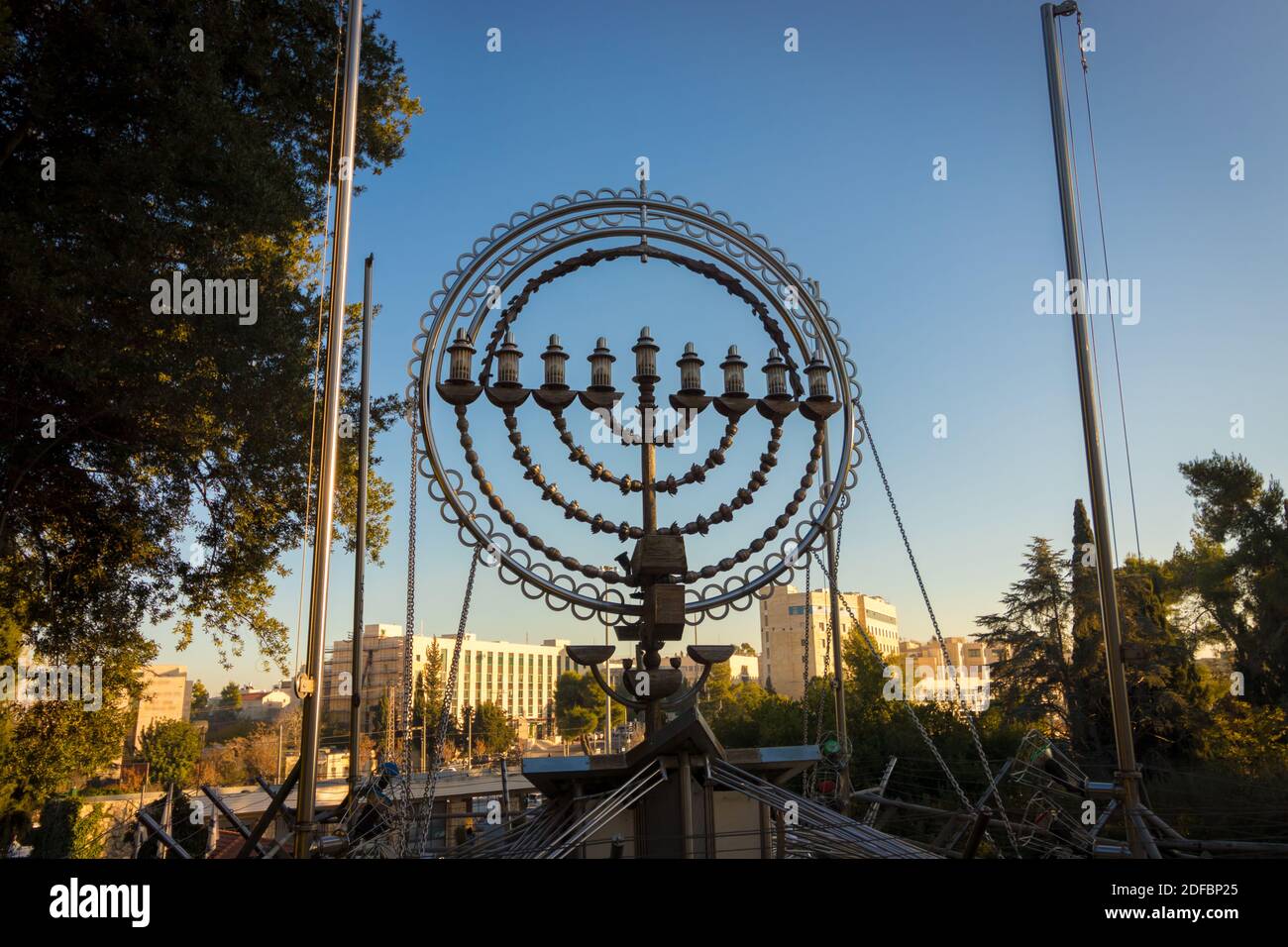 The menorah located in the national park next to the military cemetery on Mount Herzl in Jerusalem, israel Stock Photo