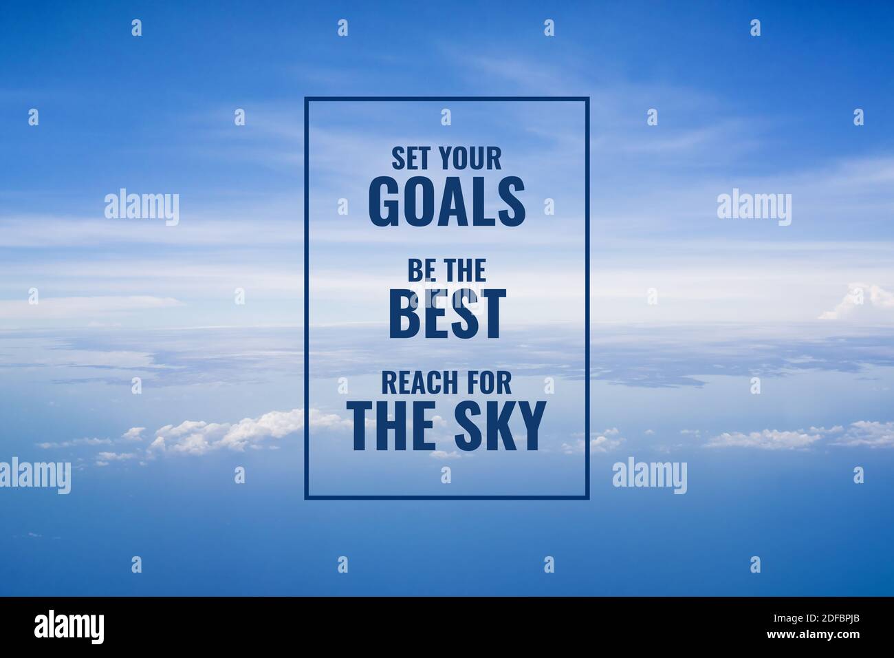 Inspirational and motivational quote. Achieving goals and dreams. Sky Background. Stock Photo