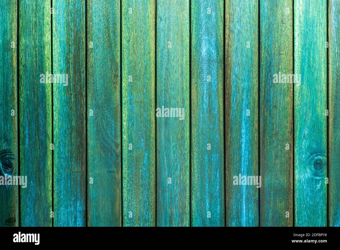 Green wooden plank fence background Stock Photo