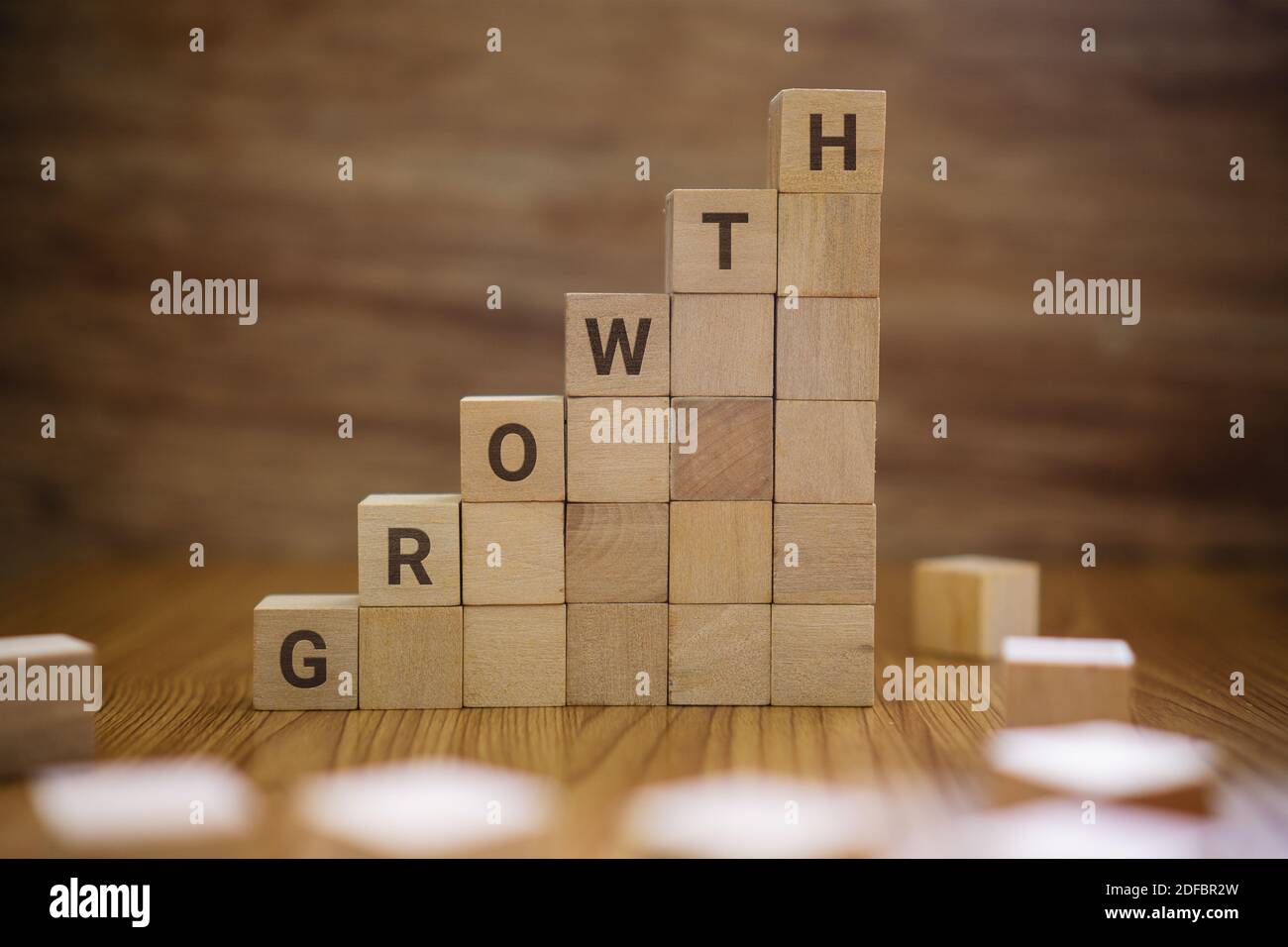 Growth word on wooden blocks staircase Stock Photo Alamy