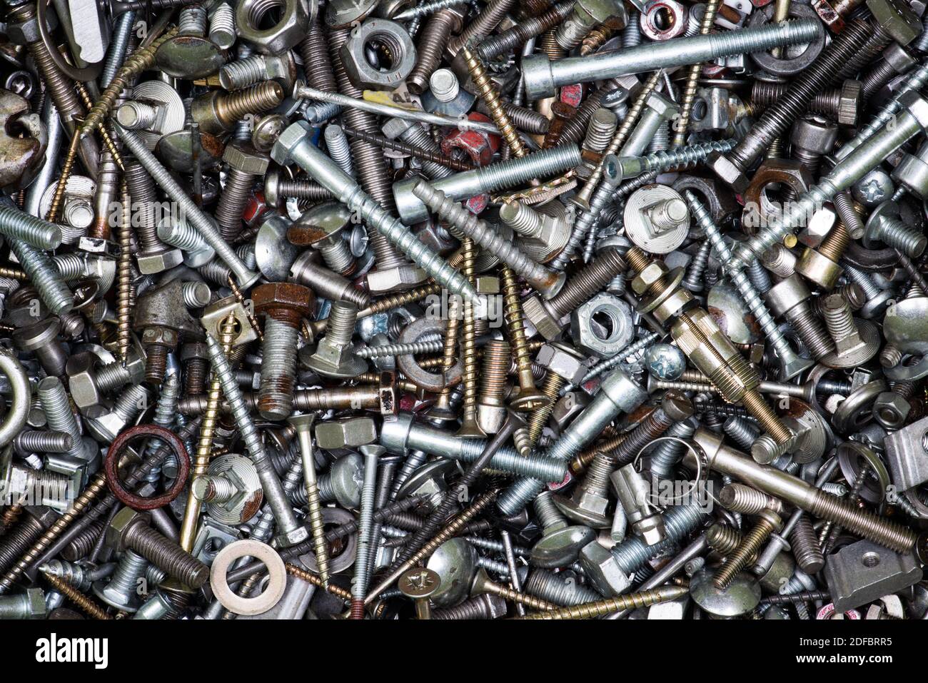 Industrial Steel Fixinng, Mixture of Nuts, Srews and Bolts Stock Photo
