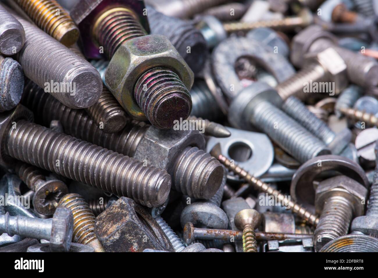 Pile of bolts, nuts and screws Stock Photo