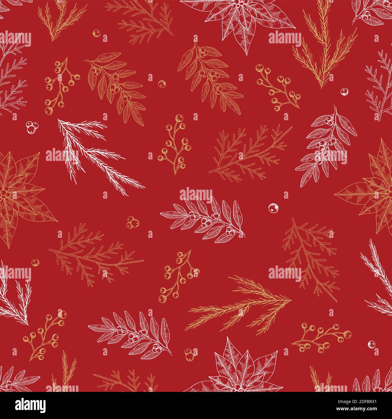 Seamless pattern with hand drawn cones, xmas tree. Christmas vector illustration. Stock Vector