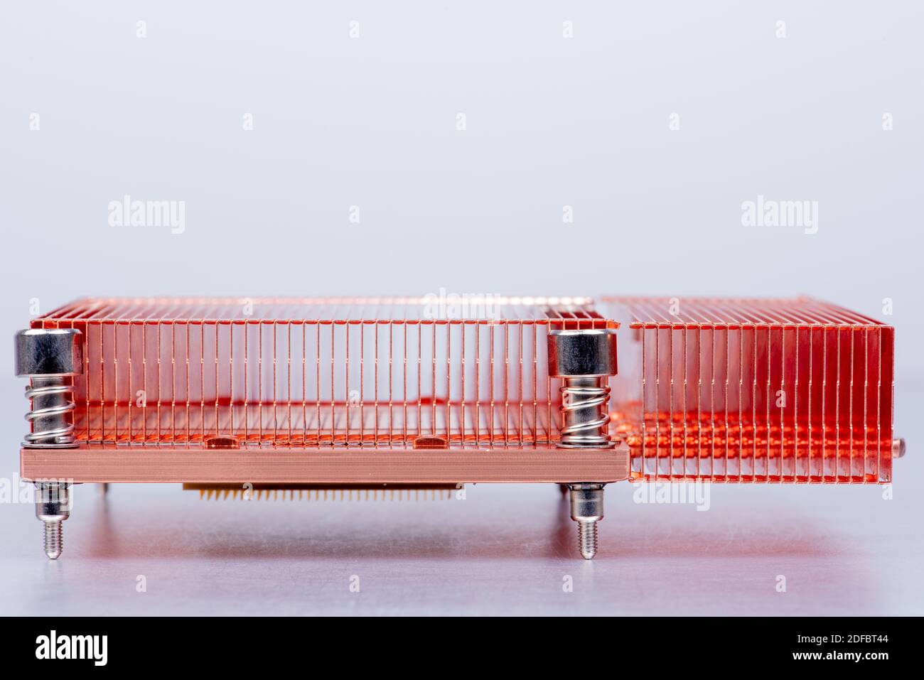 Passive copper heat sinks used to cool electronics components Stock Photo