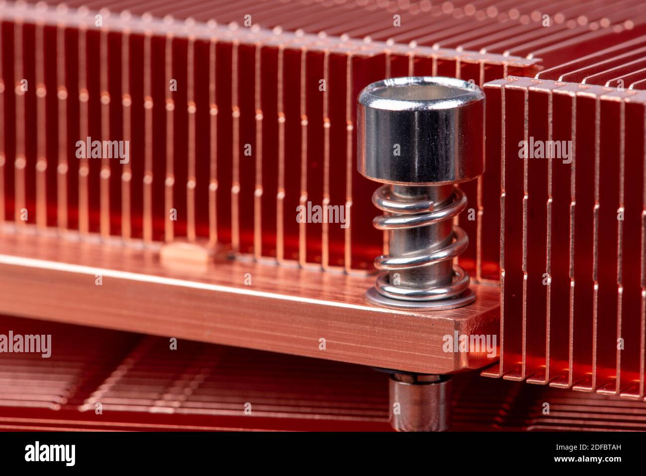 Passive copper heat sinks radiator used to cool electronics components Stock Photo