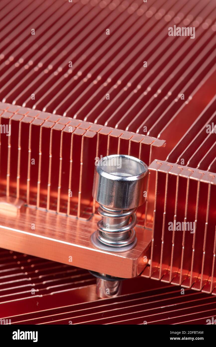 Passive copper heat sinks radiator used to cool electronics components Stock Photo