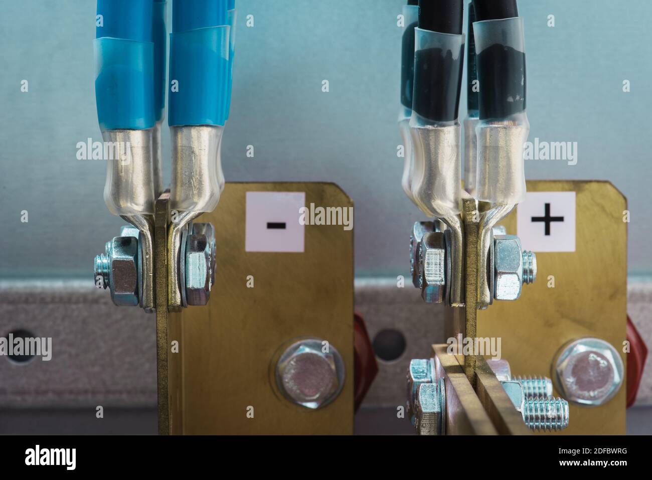 Joint of electric cable with copper bus bar by bolts and nuts in
