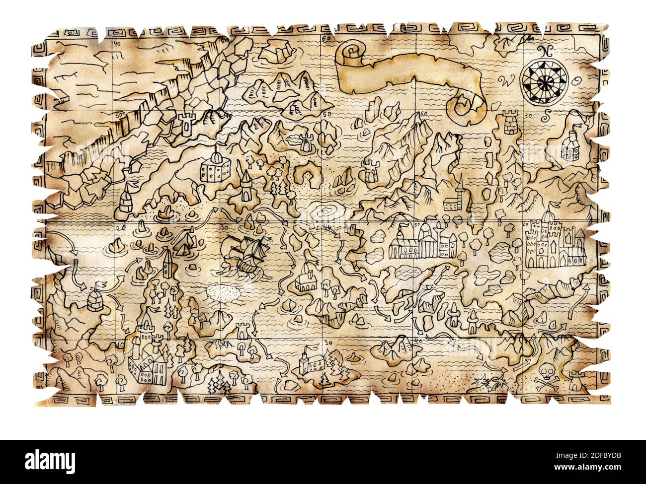 Ancient pirate map with old pirate sailboats, treasure islands ...