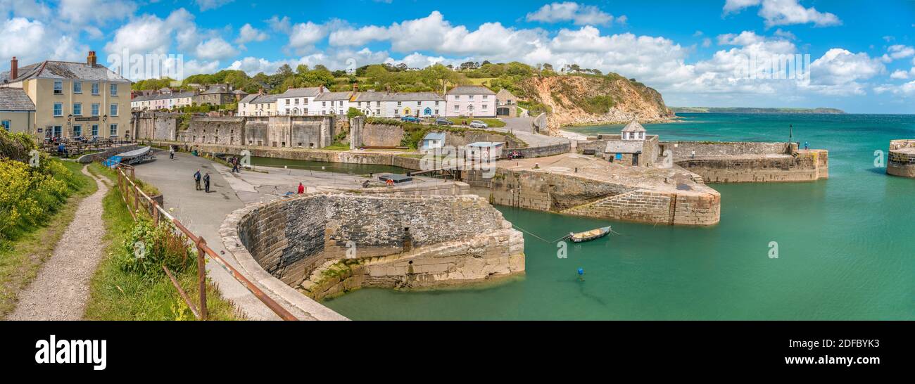 View over the harbour of Charlestown, Cornwall coast, England Stock Photo
