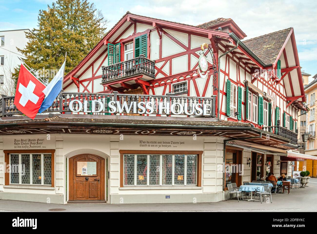 The 'Old Swiss House' restaurant, a Landmark in the old town of Lucerne, built in 1858. Stock Photo