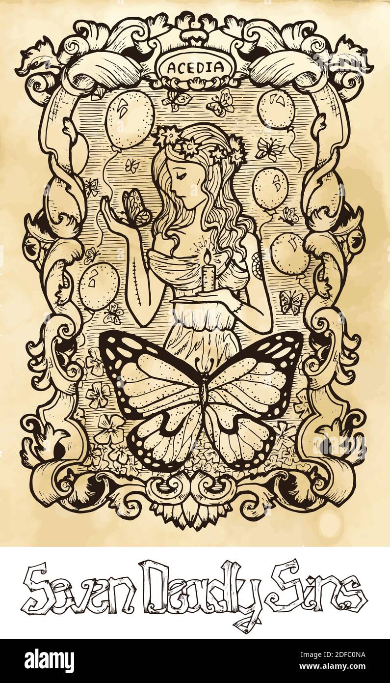 Seven deadly sins concept on texture vector background. Vector