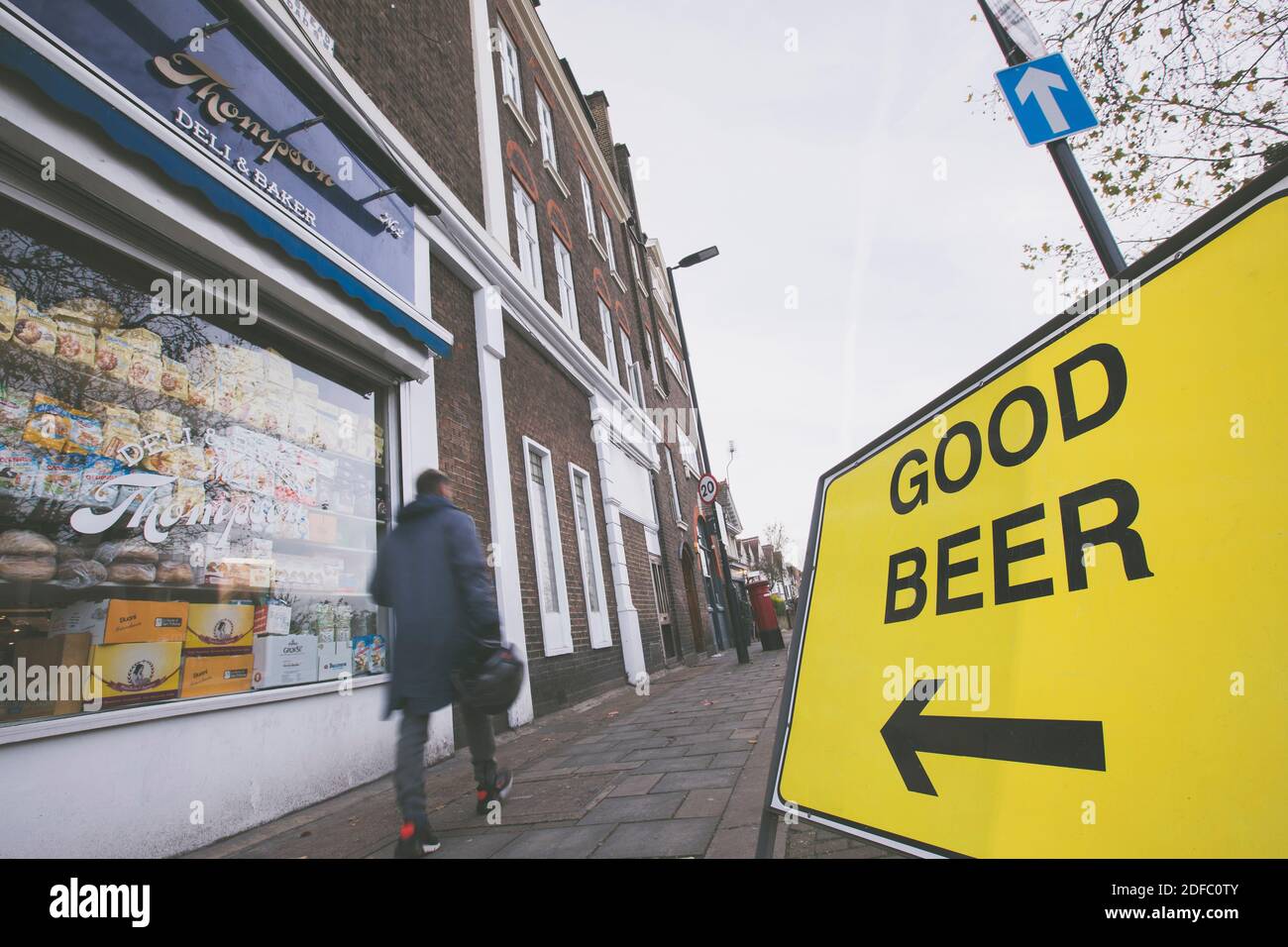 A "Good Beer" sign on Streatham High Road on the 13th November 2020 in London in the United Kingdom. Photo by Sam Mellish Stock Photo
