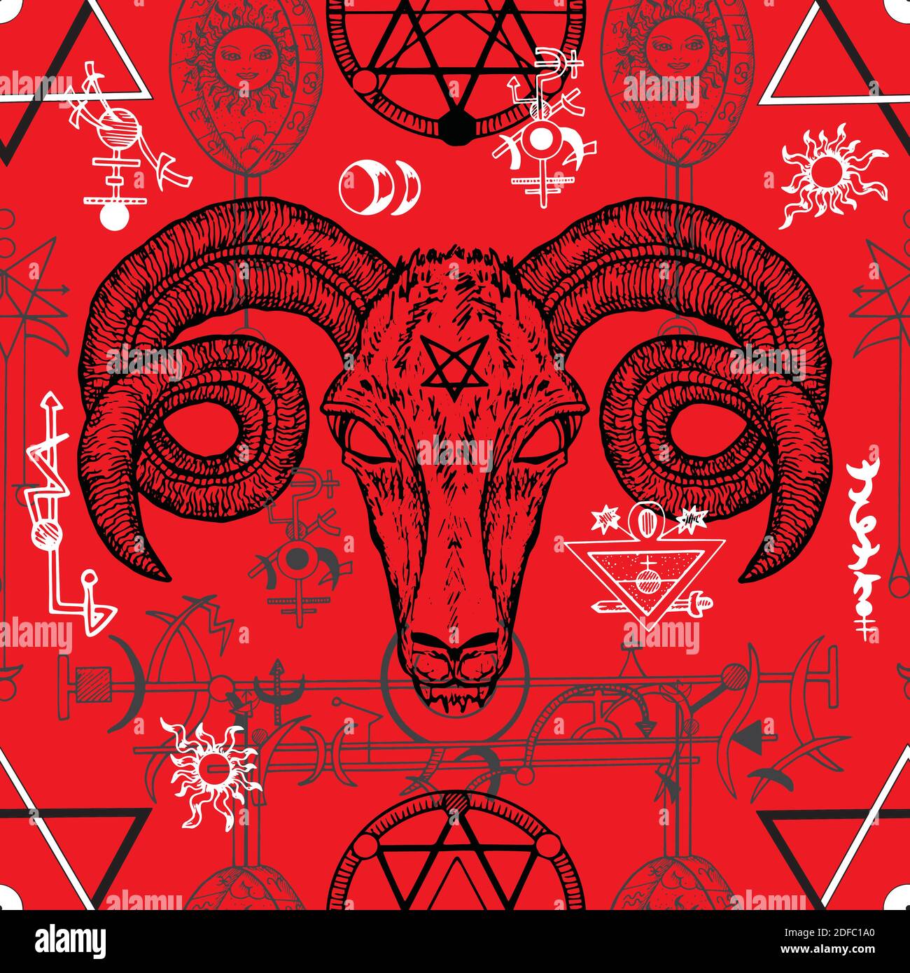 Occult and esoteric vector engraved illustration, tattoo gothic and wicca concept with mystic symbols. Stock Vector