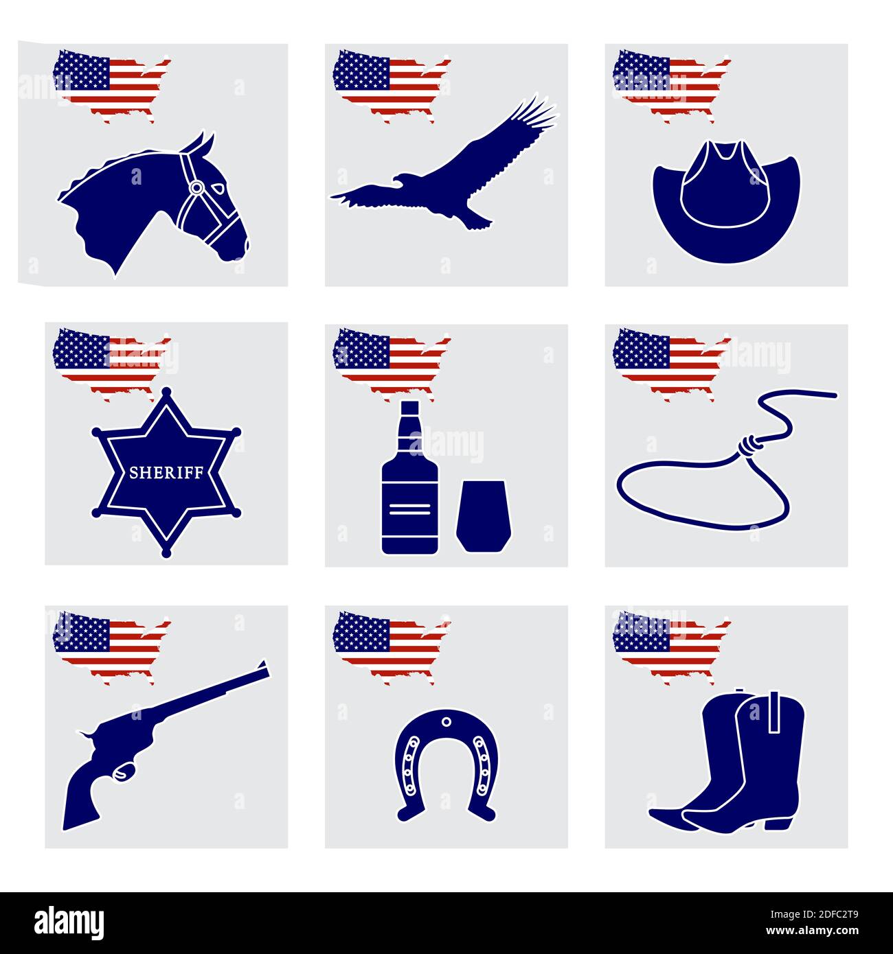 Vector Illustration USA set American national symbols Horse head, eagle
