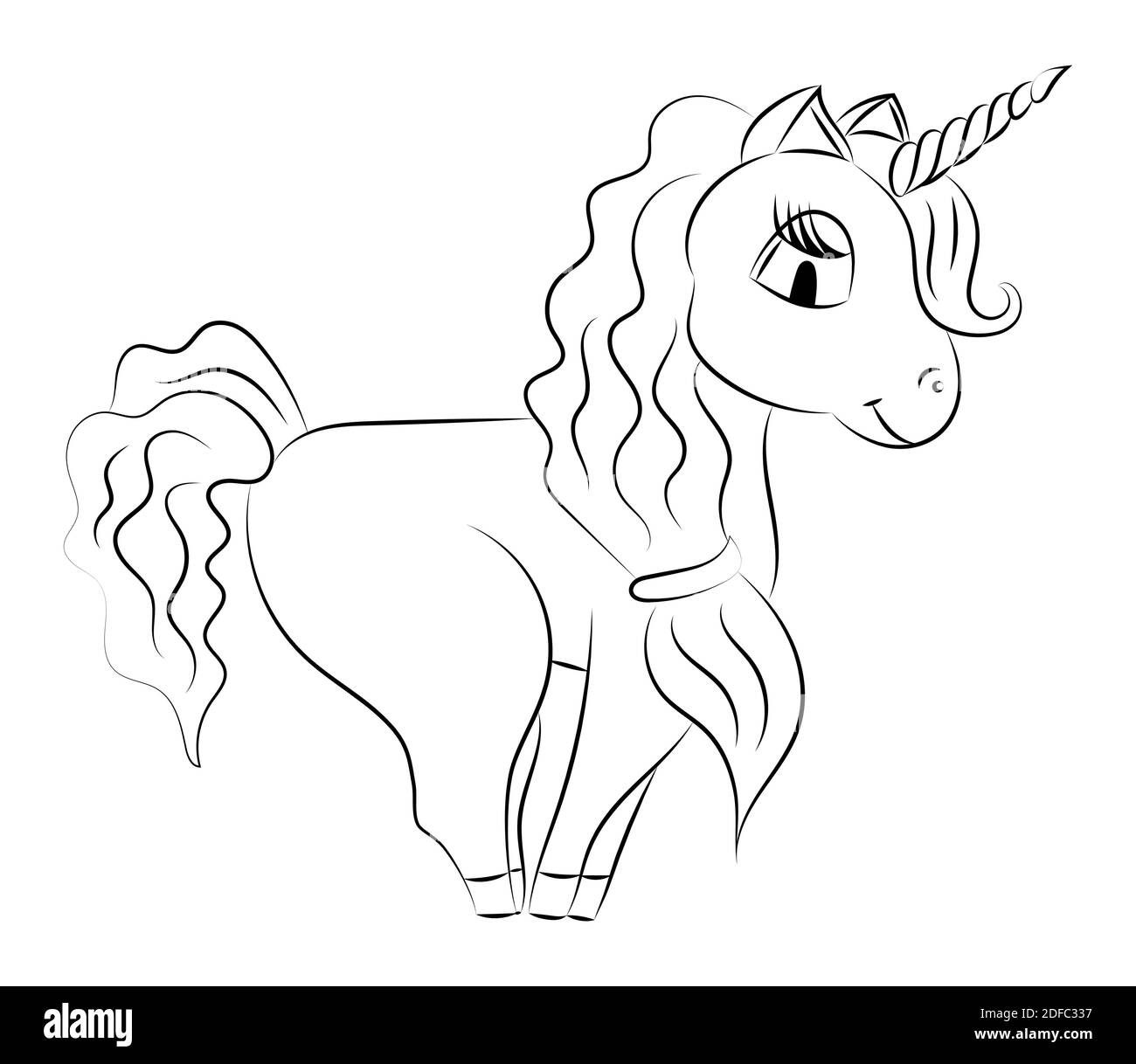 Unicorn coloring page concept vector. Magic horse with horn in ...