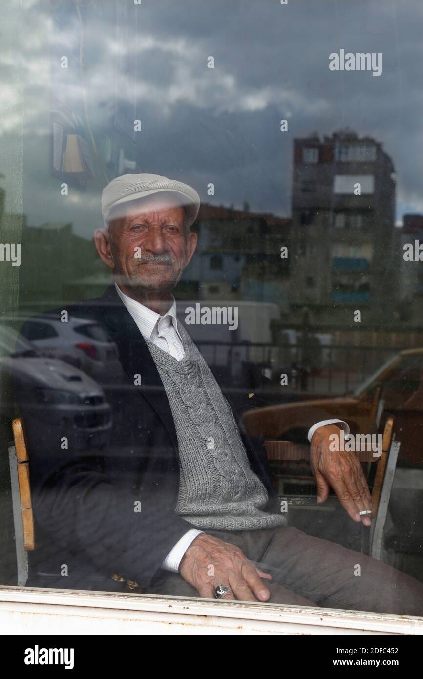 Turkey, Kurdish man at cafe in Dogubayazit Stock Photo